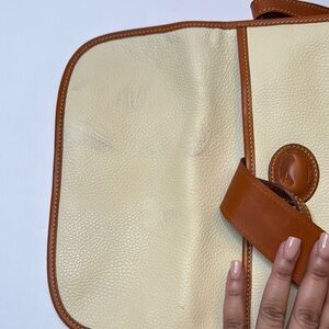 Vintage Dooney & Bourke Large Equestrian Cream and Tan Leather Bag